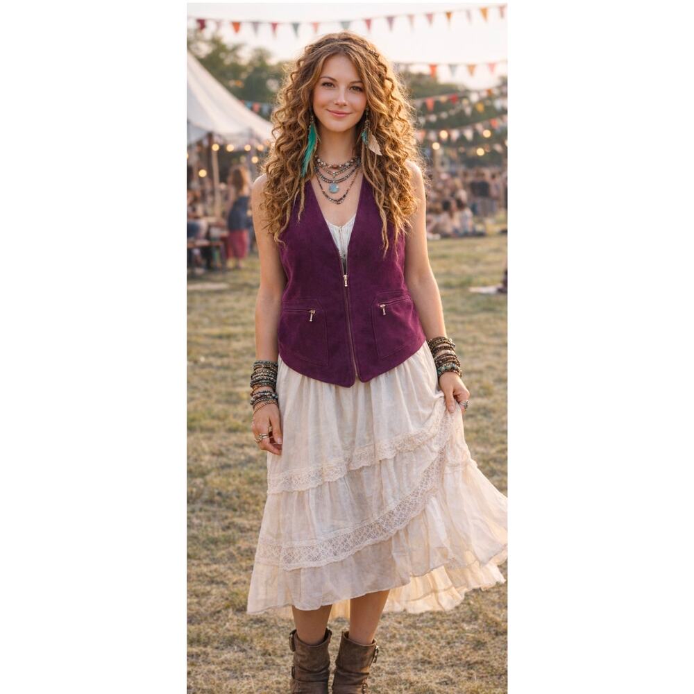 Agapo Womens Grape Purple Suede Leather Medium Chic Minimal 90s Vintage Vest